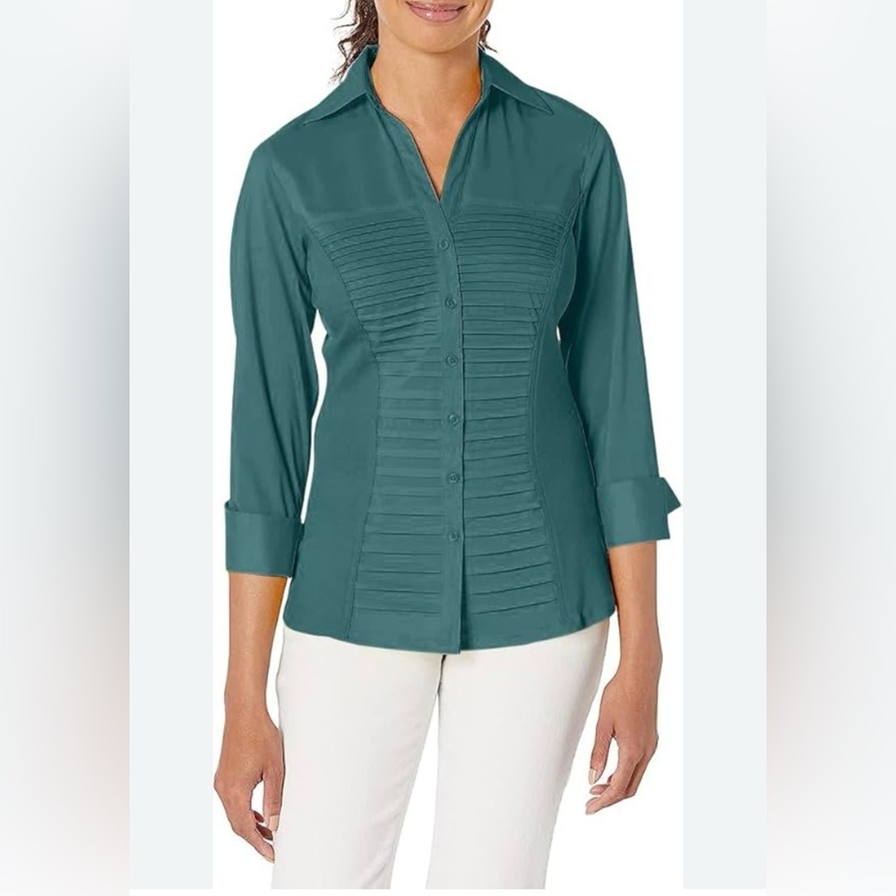 Zac & Rachel Teal Pintuck Button-Down Blouse